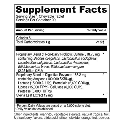 DAVINCI Labs Chewable Kidbiotic - Kids Probiotics to Support Digestion, a Healthy Gut, Brain Health and Immunity - with Probiotics, Amylase, and More - Tropical Fruit Flavor - 90 Chewable Tablets - The Oasis of Health