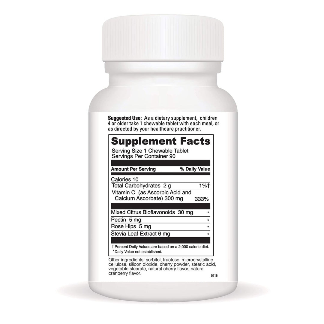DAVINCI Labs Chewable Vitamin C - Kids Vitamin C Supplement to Support The Immune System, Healthy Skin and Overall Wellness - with Pectin, Rose Hips and More - Cherry Flavor - 90 Chewable Tablets - The Oasis of Health