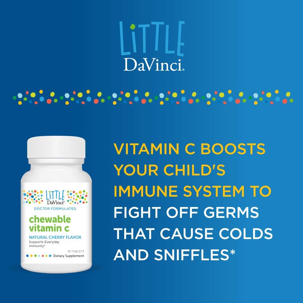 DAVINCI Labs Chewable Vitamin C - Kids Vitamin C Supplement to Support The Immune System, Healthy Skin and Overall Wellness - with Pectin, Rose Hips and More - Cherry Flavor - 90 Chewable Tablets - The Oasis of Health
