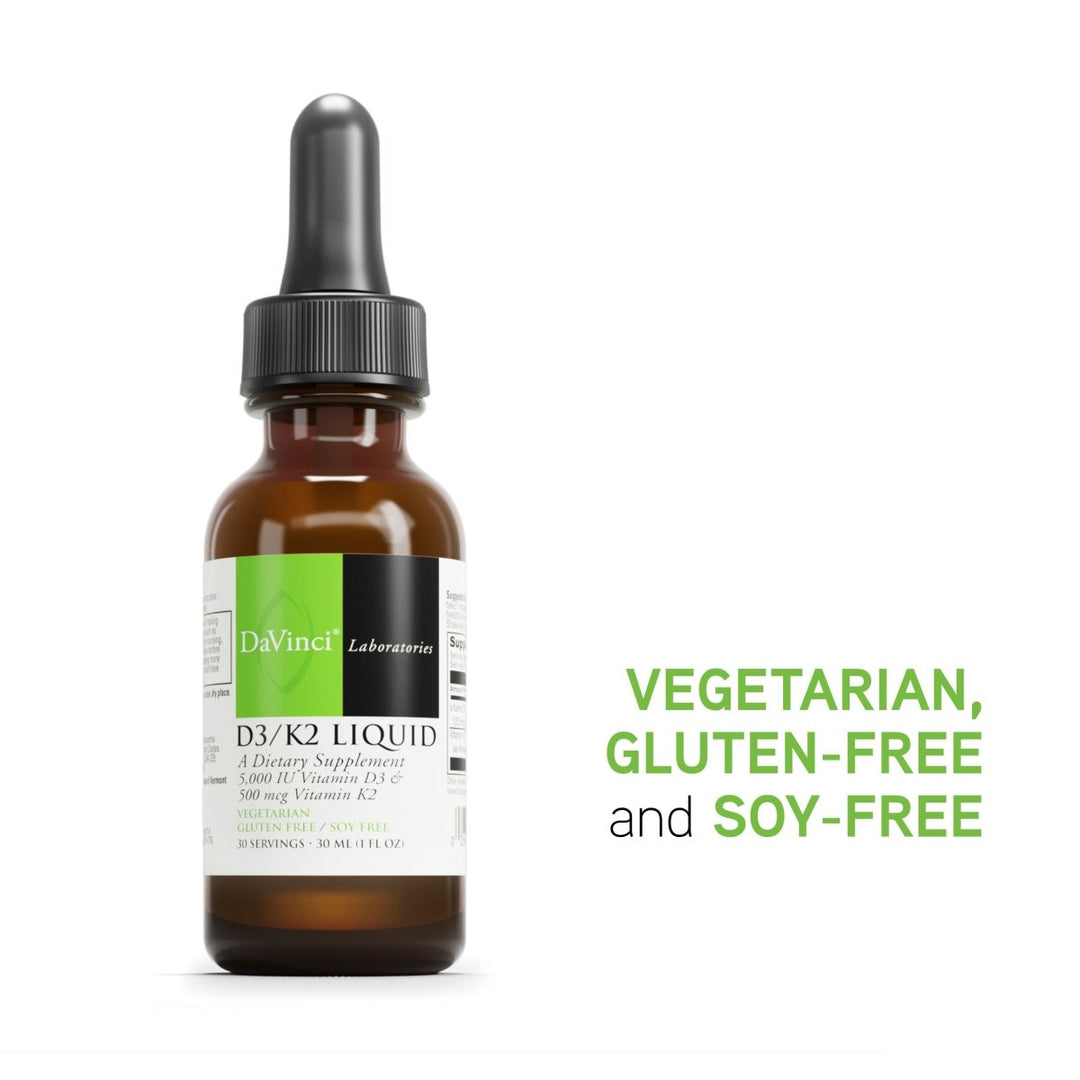 DaVinci Labs D3/K2 Liquid - Dietary Supplement to Support Bone Health, Calcium Balance and Cardiovascular Function* - With Liquid Vitamin D3 and Vitamin D2 - 30 mL - The Oasis of Health