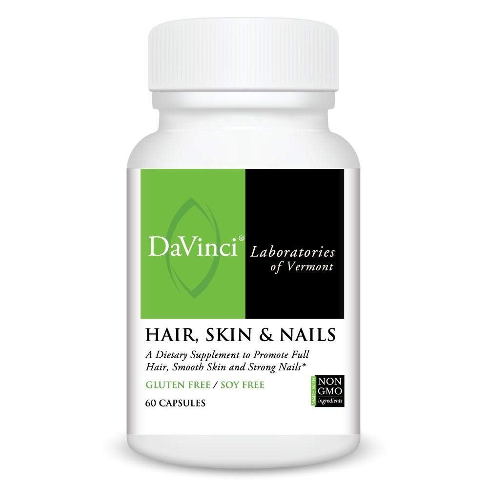 DaVinci Labs Hair, Skin & Nails - Dietary Supplement to Support Smooth, Healthy Skin, Strong Nails and Hair Health* - With Vitamin C and D3, Minerals, Biotin, Zinc and More - Gluten - Free - 60 Capsules - The Oasis of Health