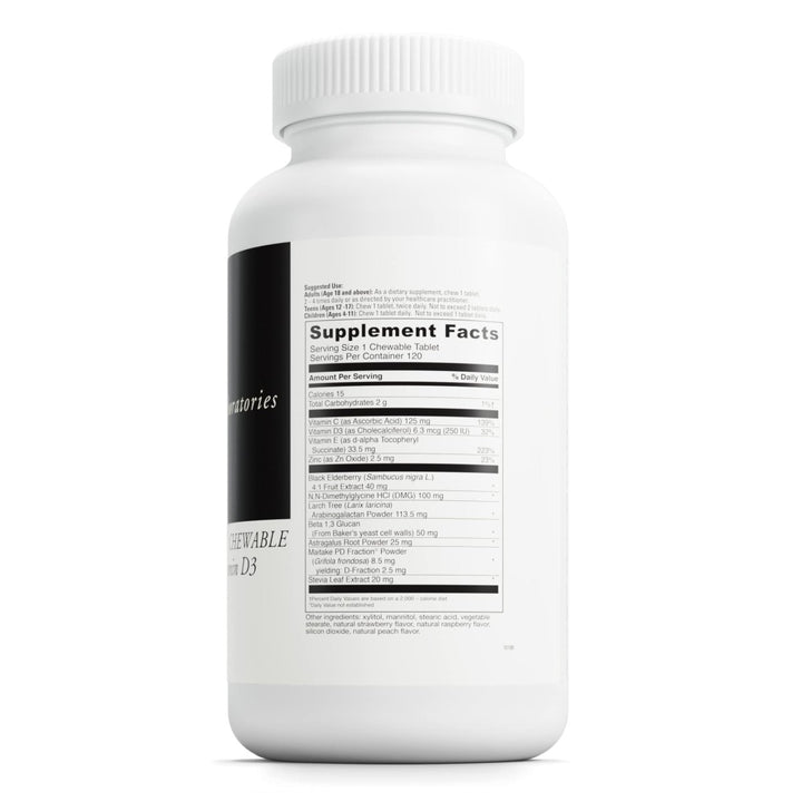 Davinci Labs Immuno - DMG Chewable with Elderberry and Vitamin D3 - Dietary Supplement to Support Cell and Immune Health* - with Vitamin C, D3, E, Black Elderberry, DMG and More - 120 Chewable Tablets - The Oasis of Health
