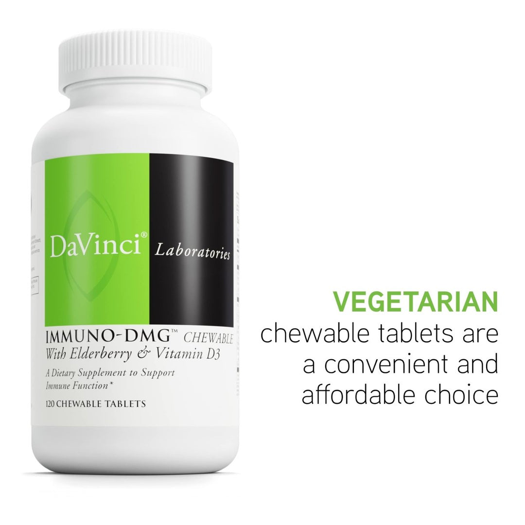 Davinci Labs Immuno - DMG Chewable with Elderberry and Vitamin D3 - Dietary Supplement to Support Cell and Immune Health* - with Vitamin C, D3, E, Black Elderberry, DMG and More - 120 Chewable Tablets - The Oasis of Health