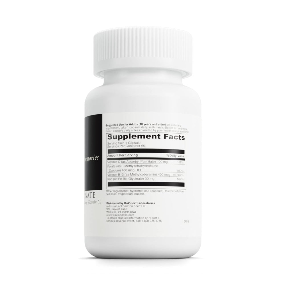 DaVinci Labs Iron Bis - Glycinate - Iron Supplement for Women or Men - Supports Hemoglobin Production, Energy and Menstrual Function* - With Vitamin C, and More - Gluten - Free - 60 Vegetarian Capsules - The Oasis of Health