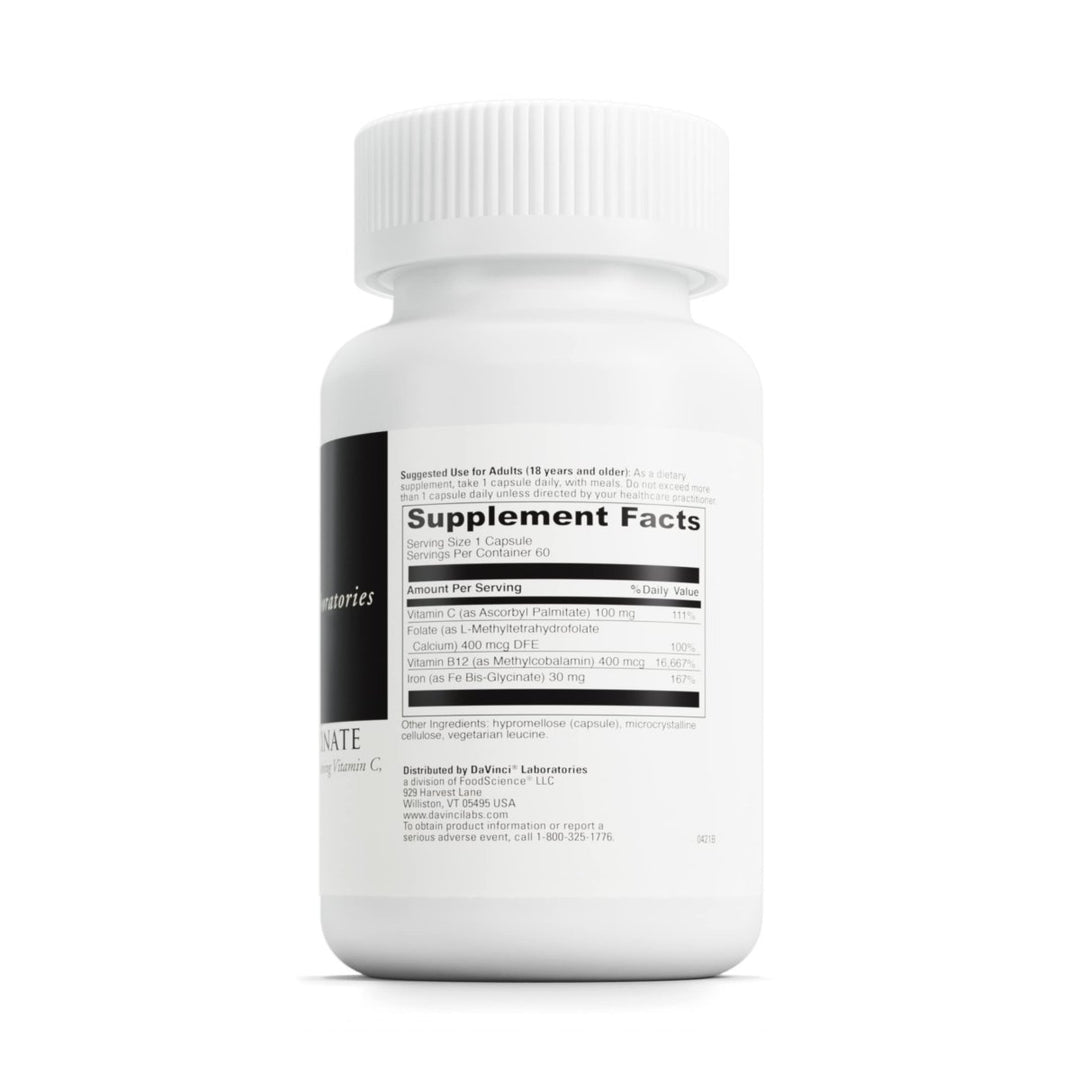 DaVinci Labs Iron Bis - Glycinate - Iron Supplement for Women or Men - Supports Hemoglobin Production, Energy and Menstrual Function* - With Vitamin C, and More - Gluten - Free - 60 Vegetarian Capsules - The Oasis of Health