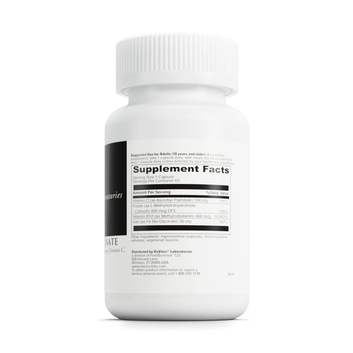 DaVinci Labs Iron Bis - Glycinate - Iron Supplement for Women or Men - Supports Hemoglobin Production, Energy and Menstrual Function* - With Vitamin C, and More - Gluten - Free - 60 Vegetarian Capsules - The Oasis of Health