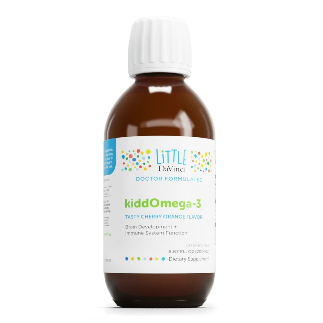 DAVINCI Labs kiddOmega - 3 - Liquid Omega - 3 Supplement for Kids - for Immune System, Focus and Brain Support* - with Monk Fruit, DHA, EPA and More - Cherry Orange Flavor - 200mL - The Oasis of Health