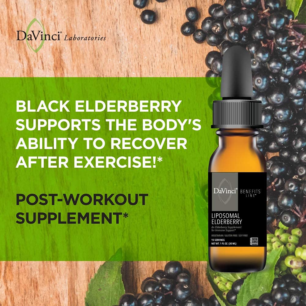 DAVINCI Labs Liposomal Elderberry - Immune Support Supplement for Healthy Lungs, Throat and Sinus* - with ElderCraft European Black Elderberry Extract - Gluten - Free - Vegetarian - 30 ml, 15 Servings - The Oasis of Health