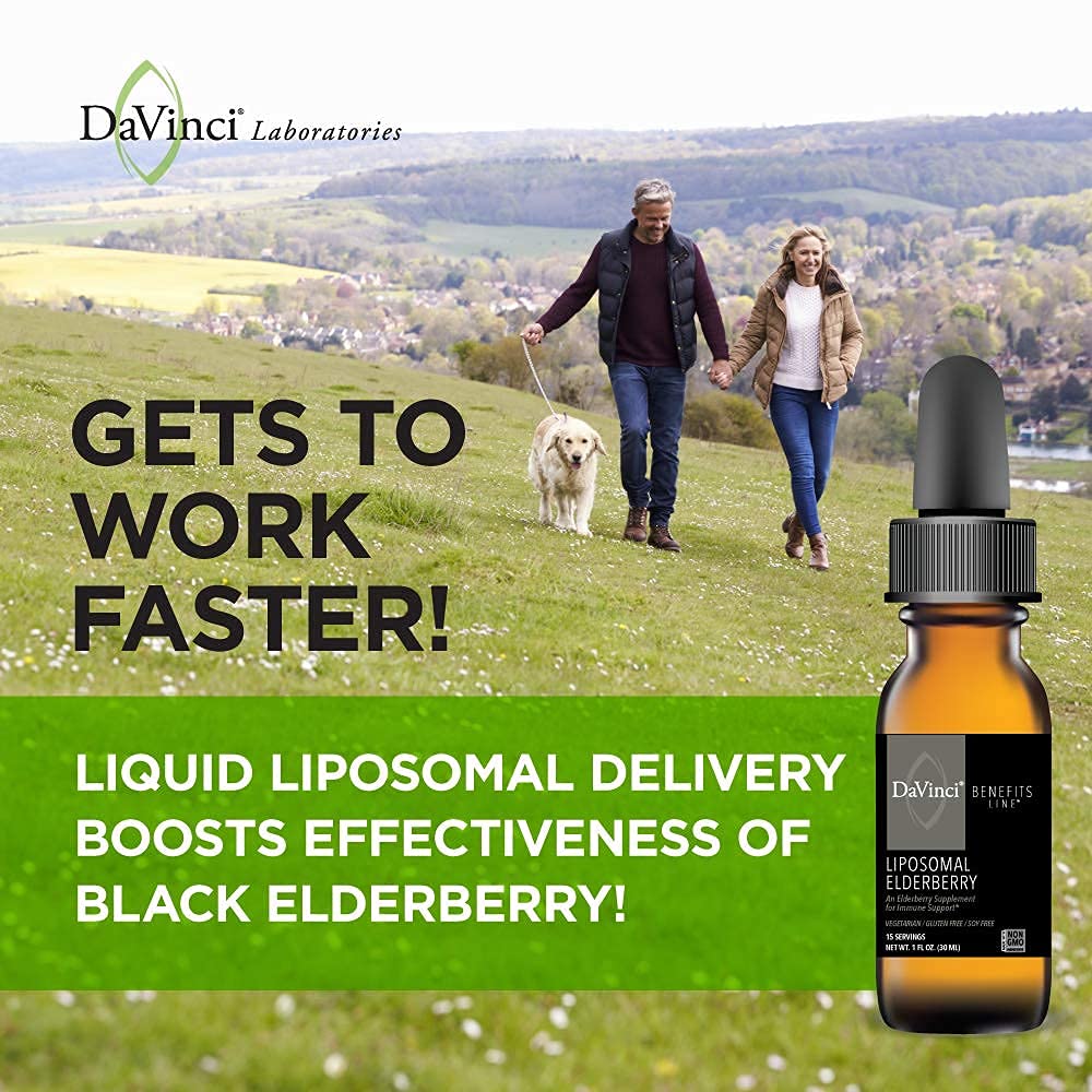 DAVINCI Labs Liposomal Elderberry - Immune Support Supplement for Healthy Lungs, Throat and Sinus* - with ElderCraft European Black Elderberry Extract - Gluten - Free - Vegetarian - 30 ml, 15 Servings - The Oasis of Health