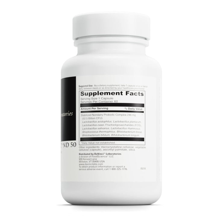 DaVinci Labs Mega Probiotic ND 50 - Non - Dairy Probiotic Supplement with Prebiotic to Support Digestive Health and Immune System - With Nondairy Probiotic Complex - Gluten - Free - 60 Vegetarian Capsules - The Oasis of Health