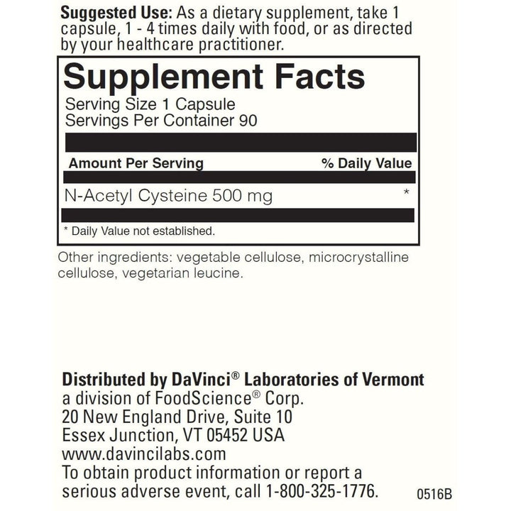 DaVinci Labs N - Acetyl Cysteine 500 mg - 90 capsules - The Oasis of Health