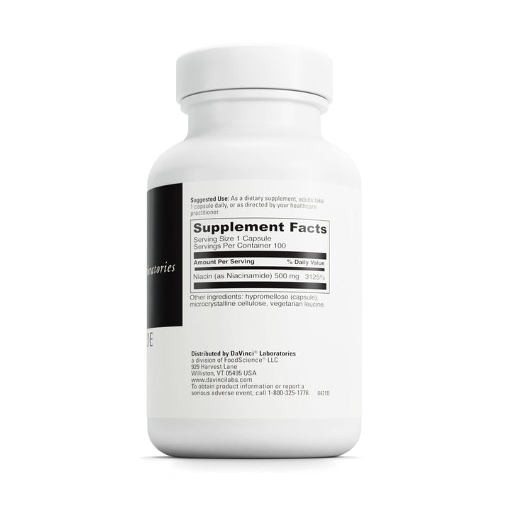 DAVINCI Labs Niacinamide - Dietary Supplement with Vitamin B3 to Support Fat Metabolism, Circulation and Healthy Skin* - with 500 mg Niacinamide per Serving - Gluten - Free - 100 Vegetarian Capsules - The Oasis of Health