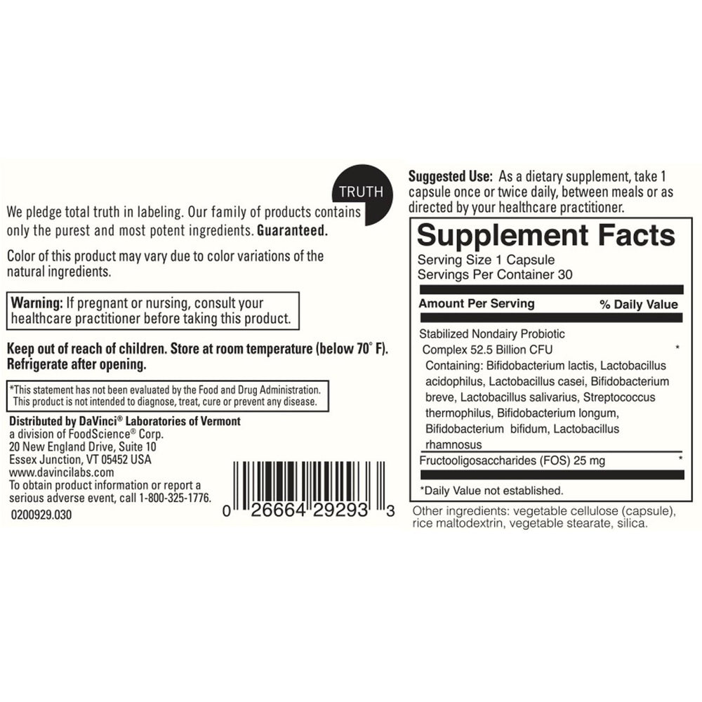 Davinci Labs Nondairy Probiotic 50 30 Caps - The Oasis of Health