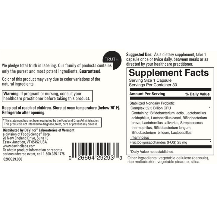 Davinci Labs Nondairy Probiotic 50 30 Caps - The Oasis of Health