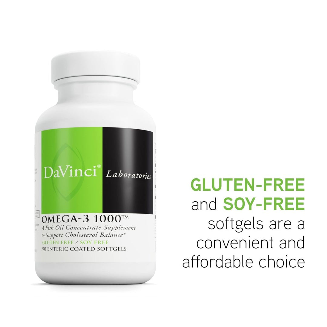 DaVinci Labs Omega - 3 1000 - Dietary Supplement to Maintain Already Normal Cholesterol Levels and Support Immune System, Hair and Skin* - Gluten - Free - 90 Enteric Coated Softgels - The Oasis of Health