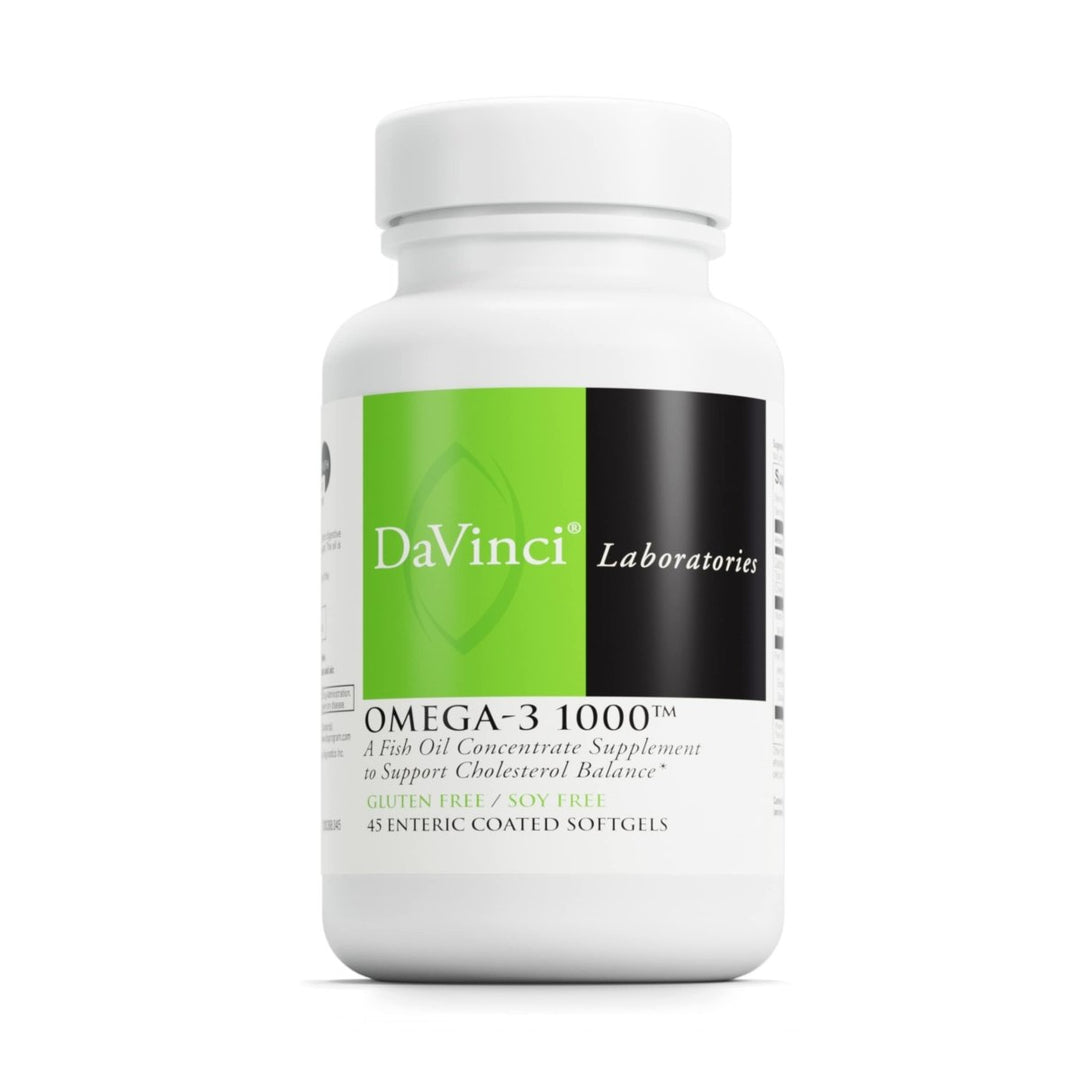 DaVinci Labs Omega - 3 1000 - Dietary Supplement to Maintain Already Normal Cholesterol Levels and Support Immune System, Healthy Hair and Skin* - Gluten - Free - 45 Enteric Coated Softgels - The Oasis of Health