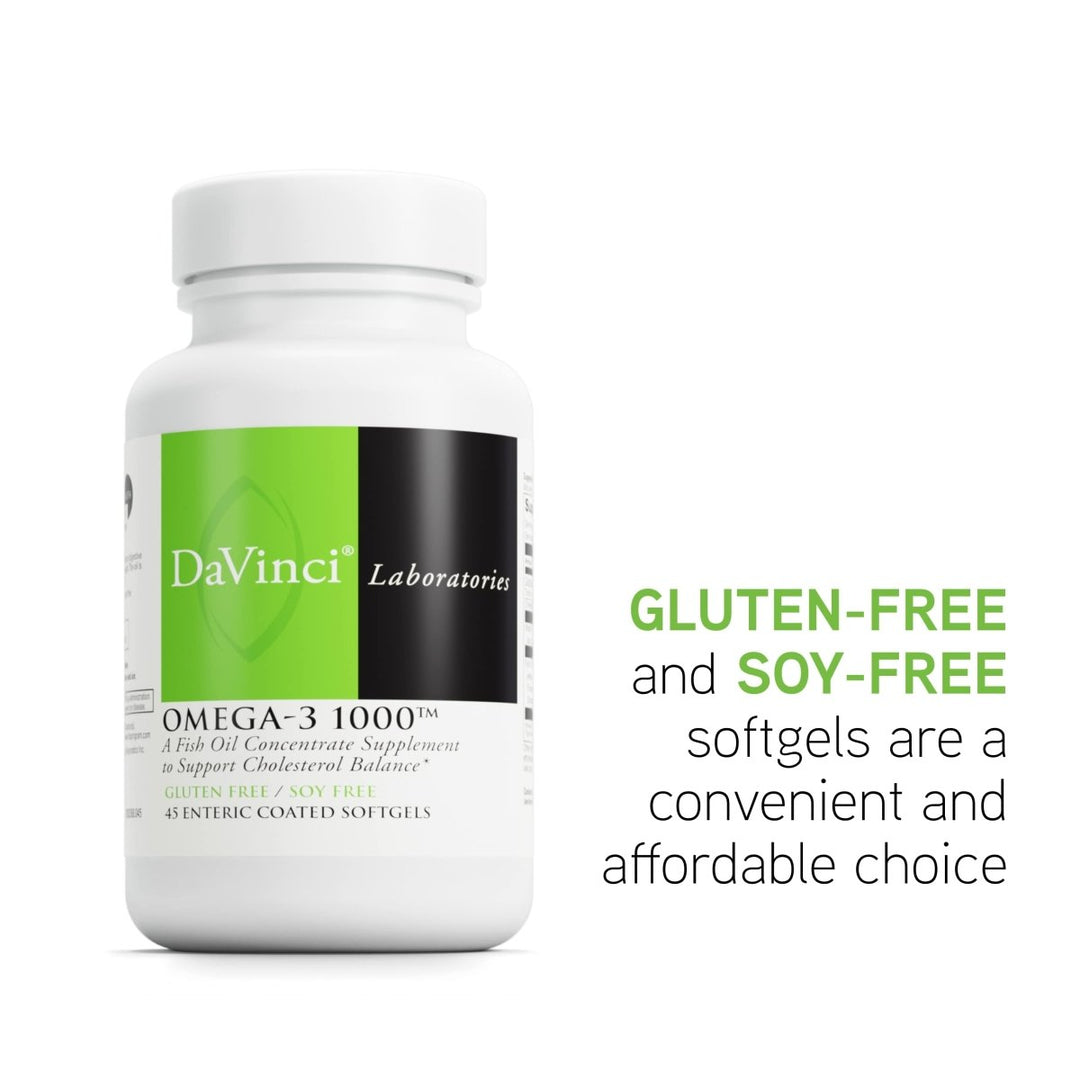 DaVinci Labs Omega - 3 1000 - Dietary Supplement to Maintain Already Normal Cholesterol Levels and Support Immune System, Healthy Hair and Skin* - Gluten - Free - 45 Enteric Coated Softgels - The Oasis of Health