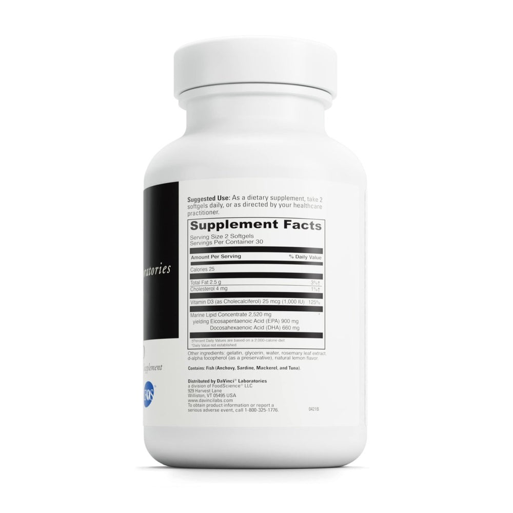 DAVINCI Labs Omega 3 HP - D - Dietary Supplement to Support Immune System, Healthy Joints and Cardiovascular and Skin Health* - with Vitamin D3 and More - Gluten - Free - 60 Softgels - The Oasis of Health