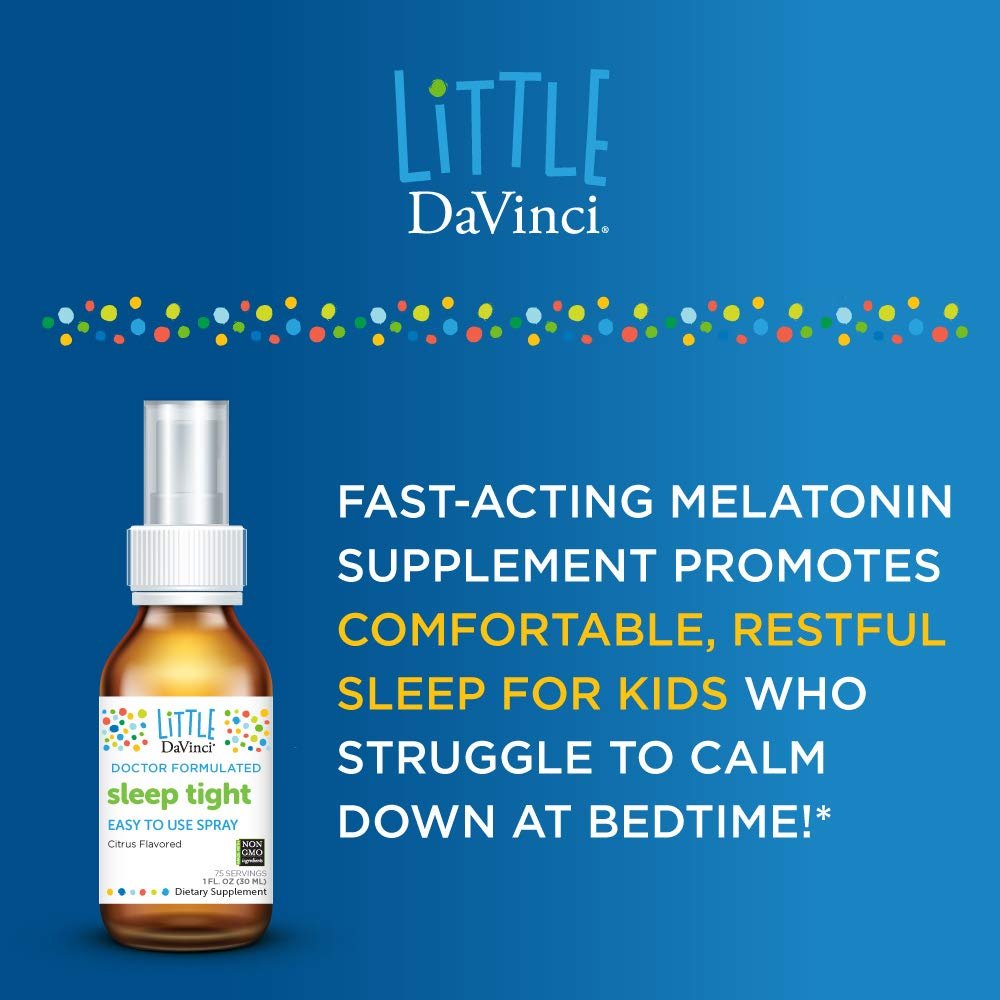 DaVinci Labs Sleep Tight - Kids Melatonin Supplement to Support Restful Sleep, Focus, Cognitive Health and Social and Verbal Skills* - with 3mg Melatonin - Citrus Flavor - 30ml, 75 Servings - The Oasis of Health