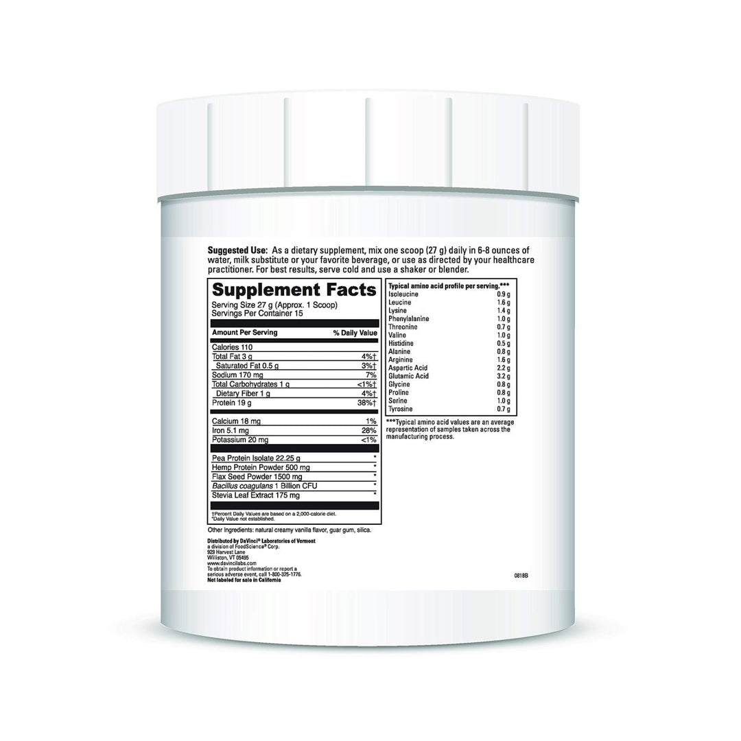 DAVINCI Labs Vegan Protein - Protein Powder Supplement for Weight Support, Muscle and Tissue Repair* - with Pea, Flax Seed, and More - Creamy Vanilla Flavor - Soy and Gluten - Free - 447g, 15 Servings - The Oasis of Health