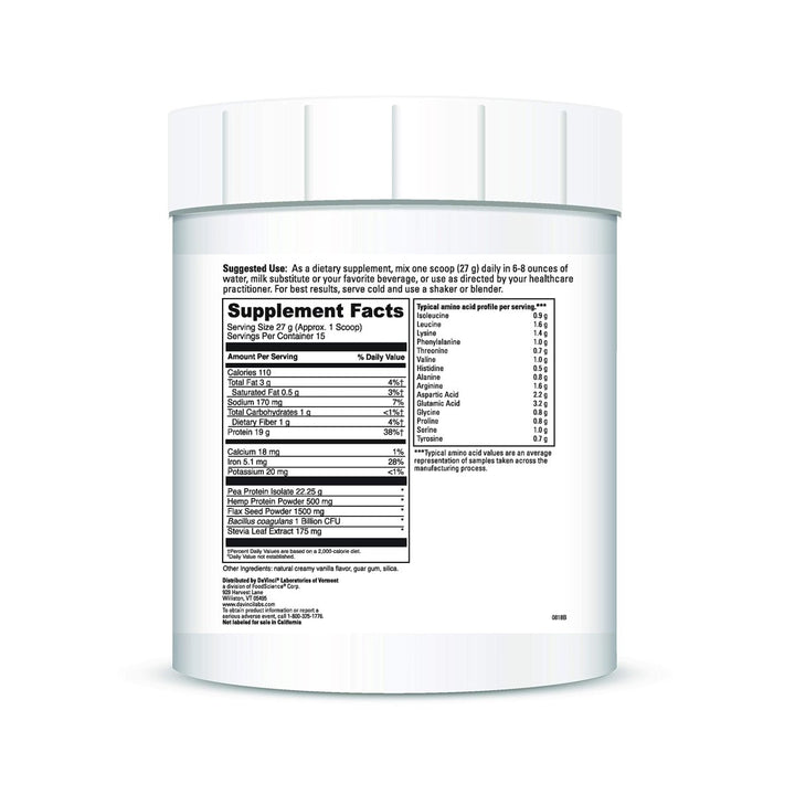 DAVINCI Labs Vegan Protein - Protein Powder Supplement for Weight Support, Muscle and Tissue Repair* - with Pea, Flax Seed, and More - Creamy Vanilla Flavor - Soy and Gluten - Free - 447g, 15 Servings - The Oasis of Health