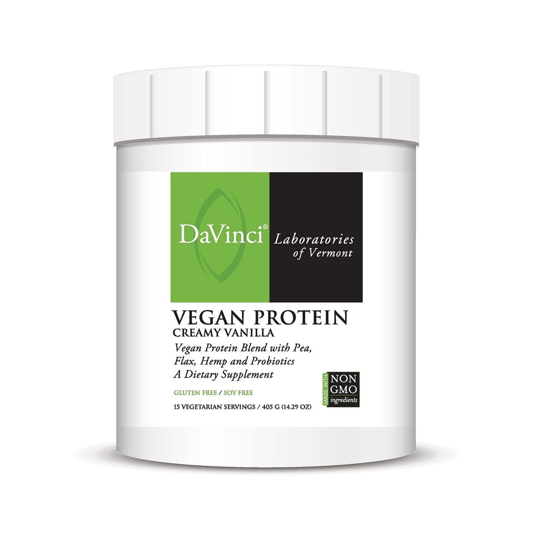 DAVINCI Labs Vegan Protein - Protein Powder Supplement for Weight Support, Muscle and Tissue Repair* - with Pea, Flax Seed, and More - Creamy Vanilla Flavor - Soy and Gluten - Free - 447g, 15 Servings - The Oasis of Health