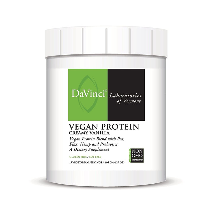 DAVINCI Labs Vegan Protein - Protein Powder Supplement for Weight Support, Muscle and Tissue Repair* - with Pea, Flax Seed, and More - Creamy Vanilla Flavor - Soy and Gluten - Free - 447g, 15 Servings - The Oasis of Health