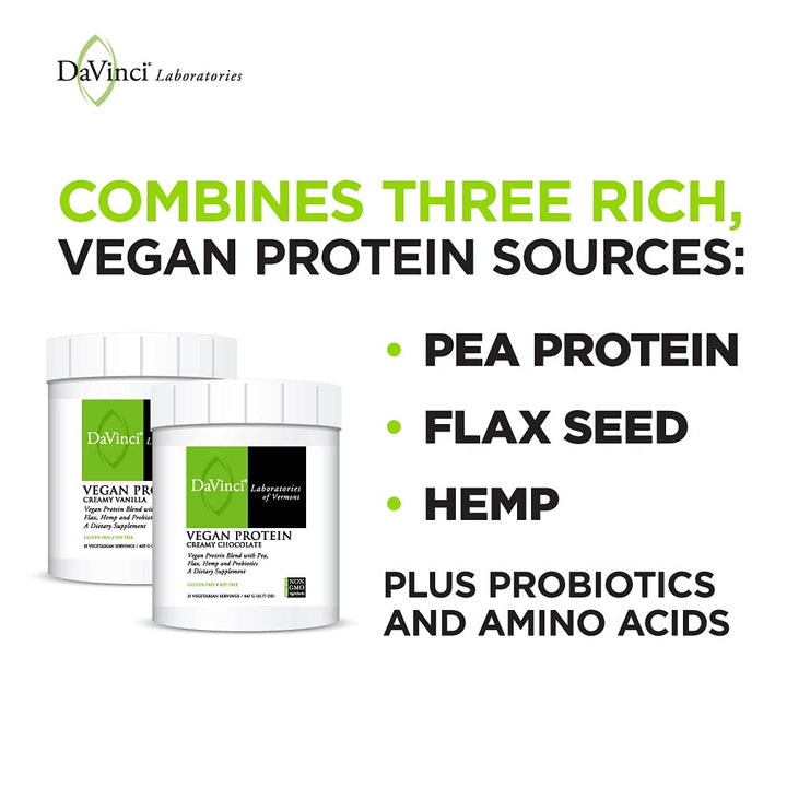 DAVINCI Labs Vegan Protein - Protein Powder Supplement for Weight Support, Muscle and Tissue Repair* - with Pea, Flax Seed, and More - Creamy Vanilla Flavor - Soy and Gluten - Free - 447g, 15 Servings - The Oasis of Health