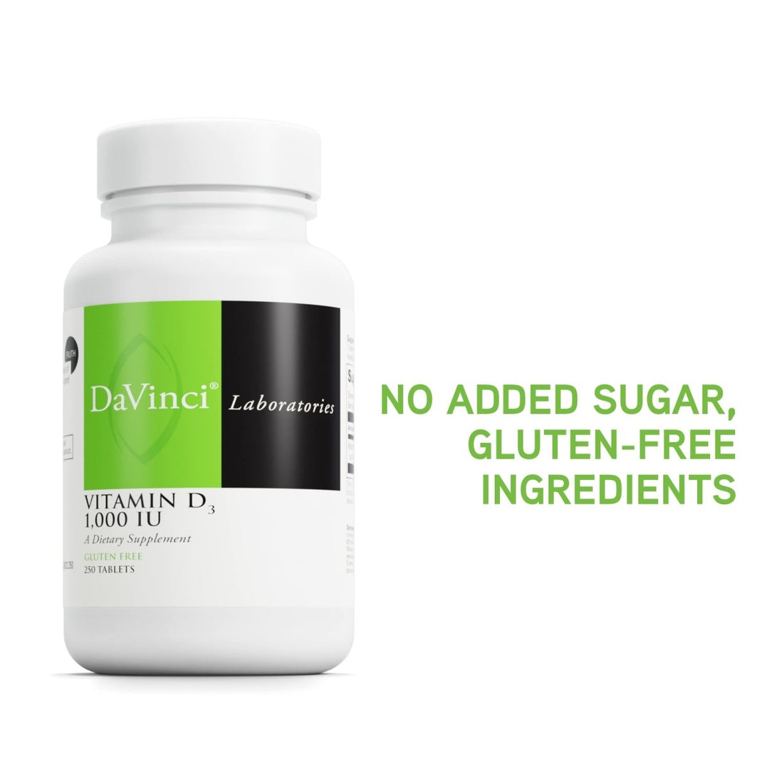 DaVinci Labs Vitamin D3 1000 IU - Dietary Supplement to Support Healthy Teeth and Bones, Cardiovascular Function and Immune Health - With 1000 IU per Serving - Gluten - Free - 250 Tablets - The Oasis of Health