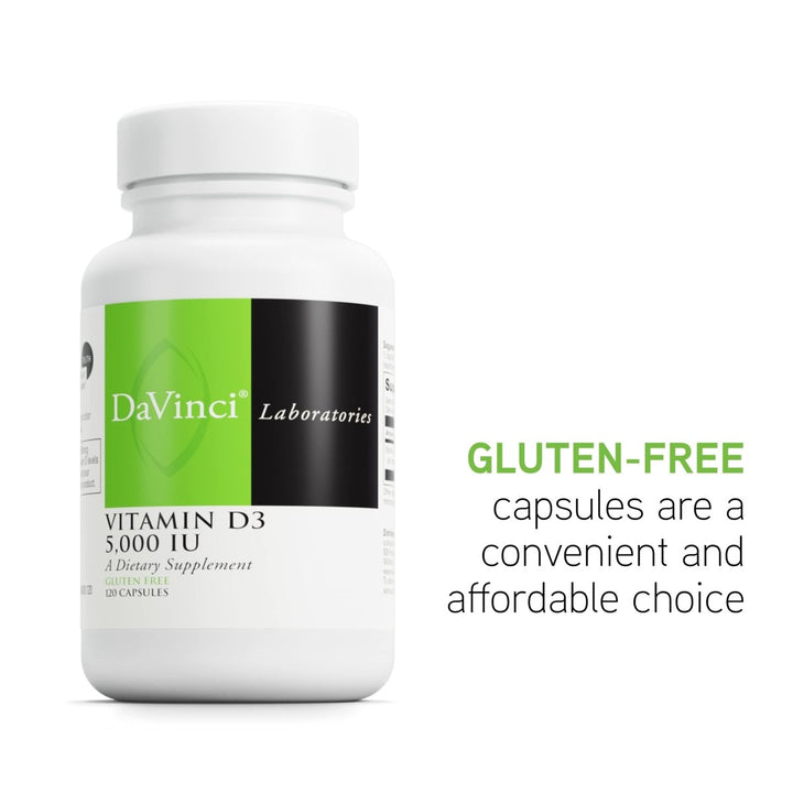 DAVINCI Labs Vitamin D3 5000 IU - Dietary Supplement to Support Healthy Teeth and Bones, Cardiovascular Function, and Immune Health* - with 5000 IU per Serving - Gluten - Free - 120 Capsules - The Oasis of Health