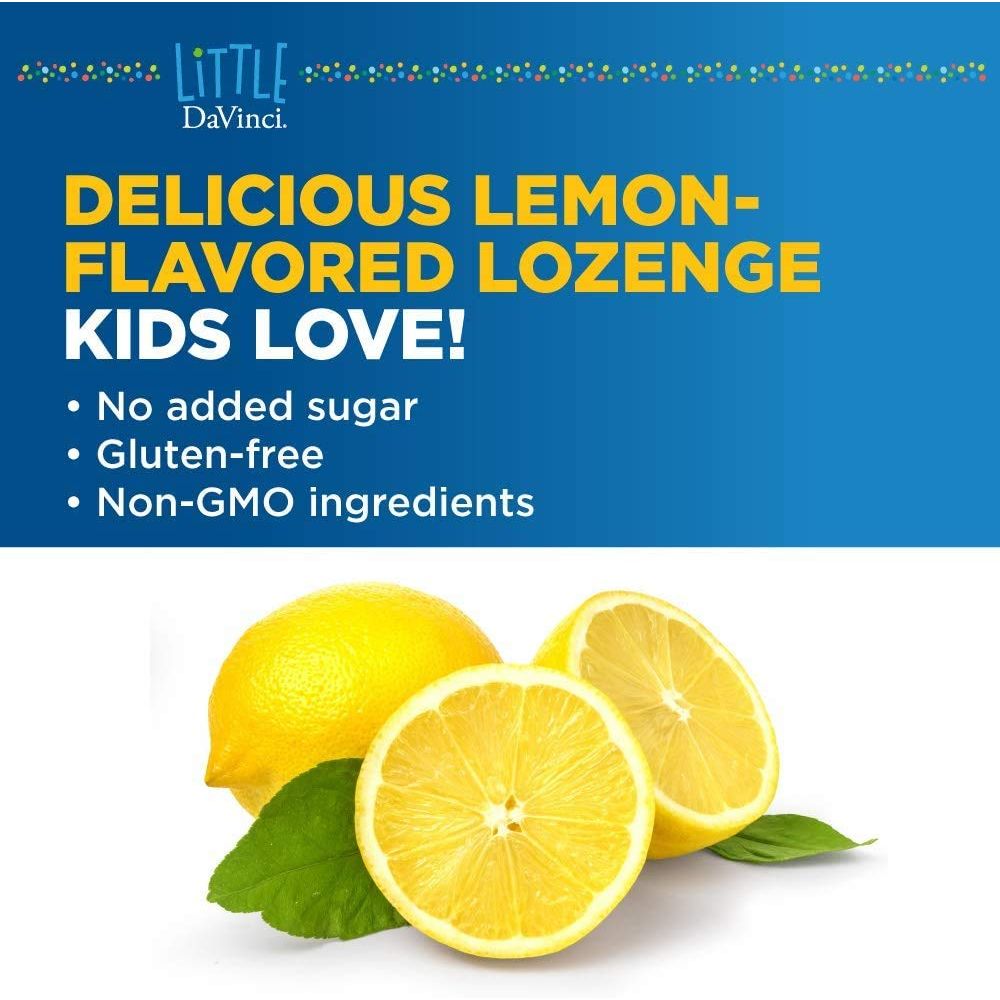DAVINCI Little Immuni - z + Elderberry - Kids Zinc Lozenge to Support Immune Health, Healthy Lungs and Throat Tissue* - with Vitamin D3, Zinc, Elderberry and More - Lemon Flavor - 60 Lozenges - The Oasis of Health