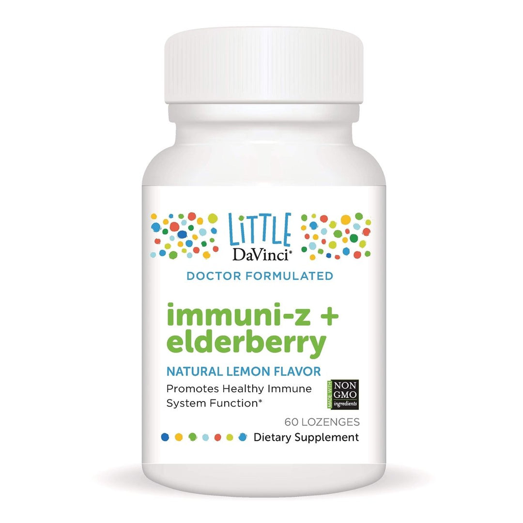 DAVINCI Little Immuni - z + Elderberry - Kids Zinc Lozenge to Support Immune Health, Healthy Lungs and Throat Tissue* - with Vitamin D3, Zinc, Elderberry and More - Lemon Flavor - 60 Lozenges - The Oasis of Health