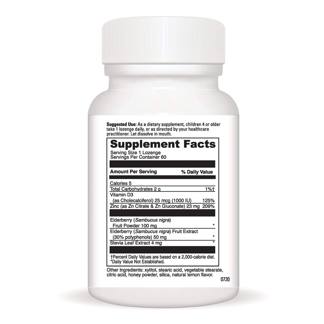 DAVINCI Little Immuni - z + Elderberry - Kids Zinc Lozenge to Support Immune Health, Healthy Lungs and Throat Tissue* - with Vitamin D3, Zinc, Elderberry and More - Lemon Flavor - 60 Lozenges - The Oasis of Health