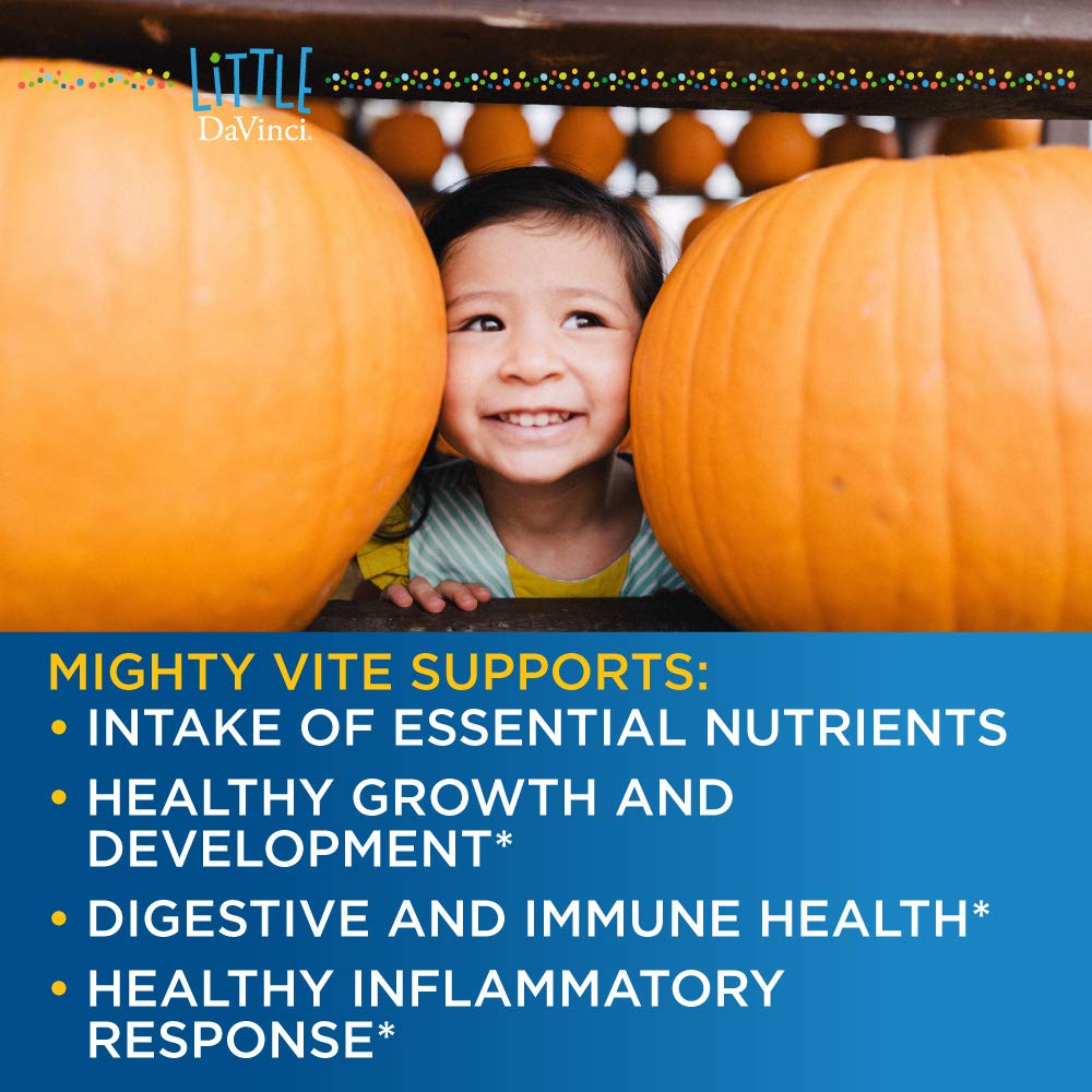 DAVINCI Little Mightiest Vite with Probiotics and Prebiotics - Supports Immune System, Gut Health and Healthy Brain* - with Vitamin C, A, D3, E, and More - Fruit Punch Flavor - 42 g, 30 Servings - The Oasis of Health