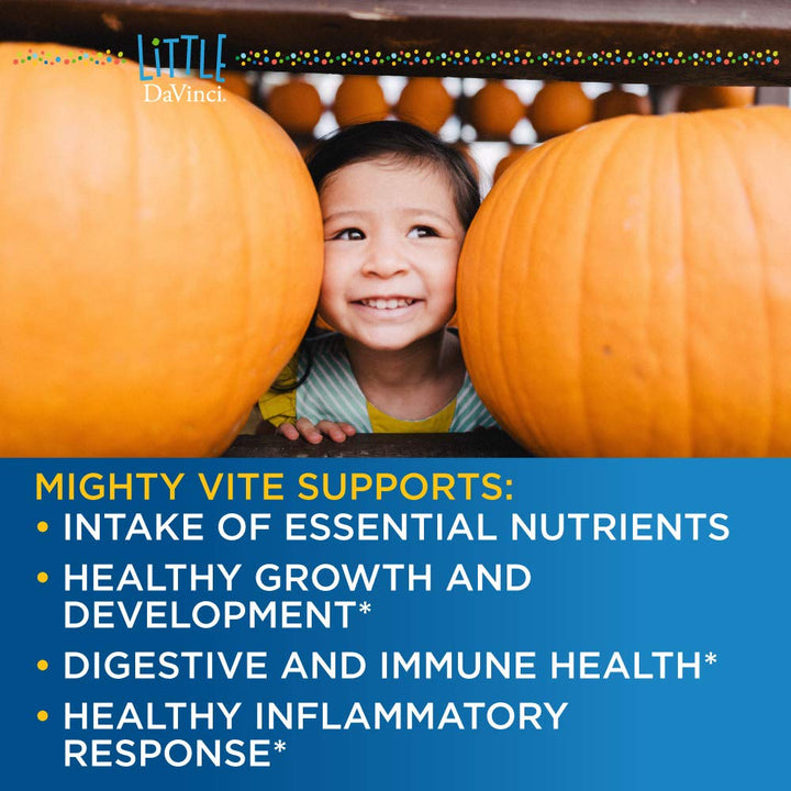 DAVINCI Little Mightiest Vite with Probiotics and Prebiotics - Supports Immune System, Gut Health and Healthy Brain* - with Vitamin C, A, D3, E, and More - Fruit Punch Flavor - 42 g, 30 Servings - The Oasis of Health