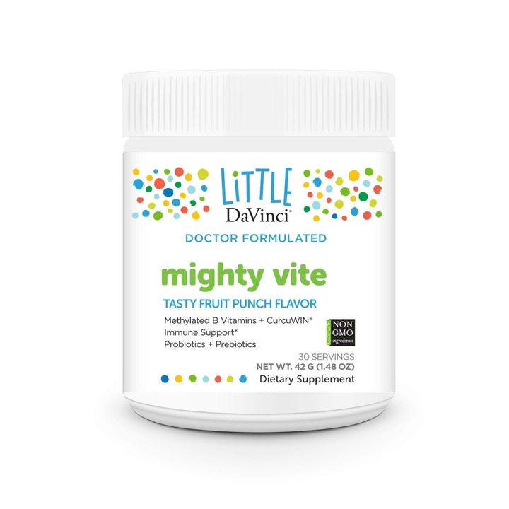 DAVINCI Little Mightiest Vite with Probiotics and Prebiotics - Supports Immune System, Gut Health and Healthy Brain* - with Vitamin C, A, D3, E, and More - Fruit Punch Flavor - 42 g, 30 Servings - The Oasis of Health