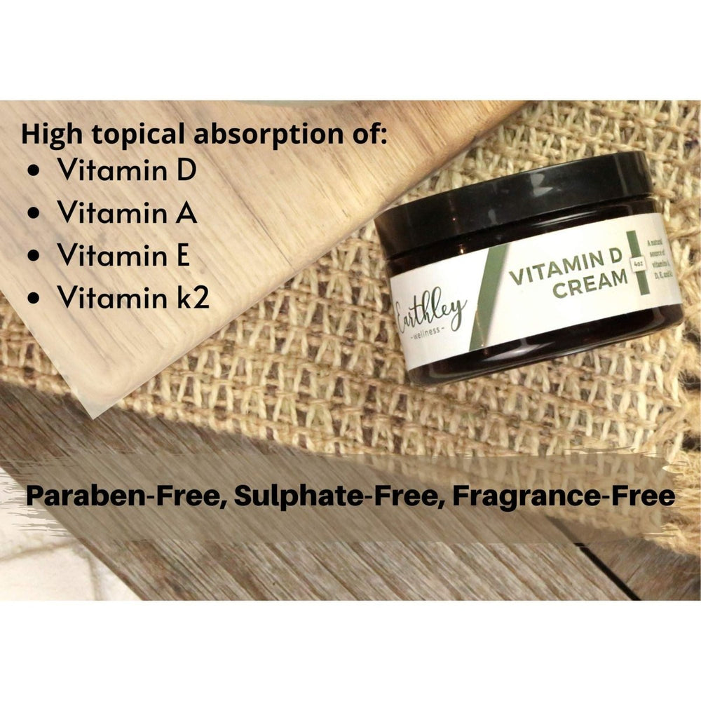 Earthley Vitamin D Cream, Cod Liver Oil, Emu Oil, Organic Mango Butter, Avocado Oil Blend, Paraben - Free, Sulphate - Free, Fragrance - Free (4 oz, Vitamin D Cream) - The Oasis of Health
