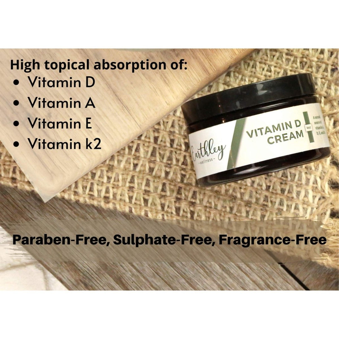 Earthley Vitamin D Cream, Cod Liver Oil, Emu Oil, Organic Mango Butter, Avocado Oil Blend, Paraben - Free, Sulphate - Free, Fragrance - Free (4 oz, Vitamin D Cream) - The Oasis of Health