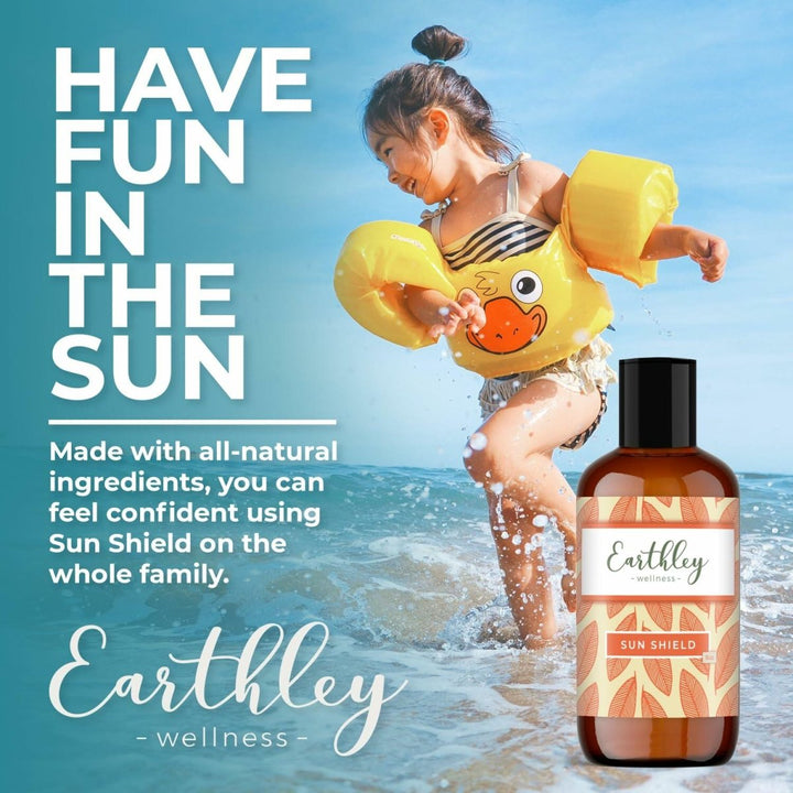 Earthley Wellness, All Natural Sun Shield, Protective Lotion Against Cellular Damage, Soothes Skin, Nourishes Skin, Blocks Free Radicals, and Protects Skin from Redness, Wrinkles, and Damage (8oz) - The Oasis of Health