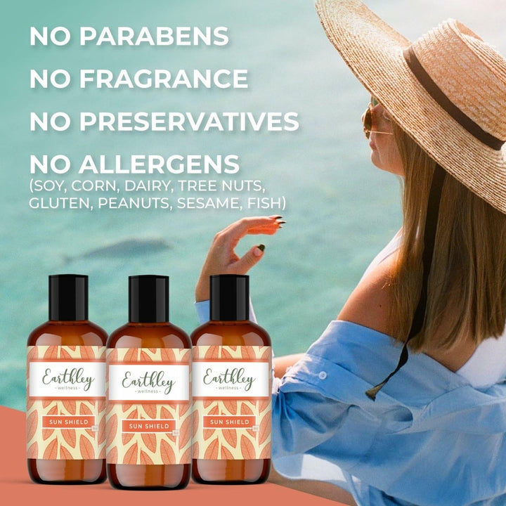 Earthley Wellness, All Natural Sun Shield, Protective Lotion Against Cellular Damage, Soothes Skin, Nourishes Skin, Blocks Free Radicals, and Protects Skin from Redness, Wrinkles, and Damage (8oz) - The Oasis of Health