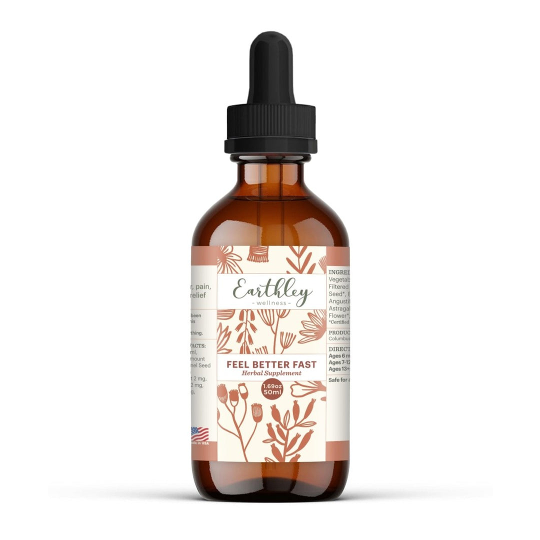 Earthley Wellness Feel Better Fast, Echinacea Root, Fennel, Astragalus Root, Elder Flower and Cinnamon, New Size (1.69 oz) - The Oasis of Health