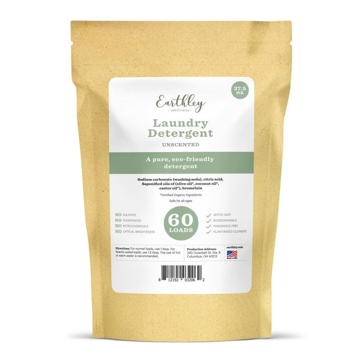 Earthley Wellness Laundry Detergent, Natural, Gentle & Effective for Sensitive Skin, Safe for Baby Clothes & Cloth Diapers, Biodegradable, Eco - Friendly, Plant - Based Cleaners (60 Loads, Unscented) - The Oasis of Health