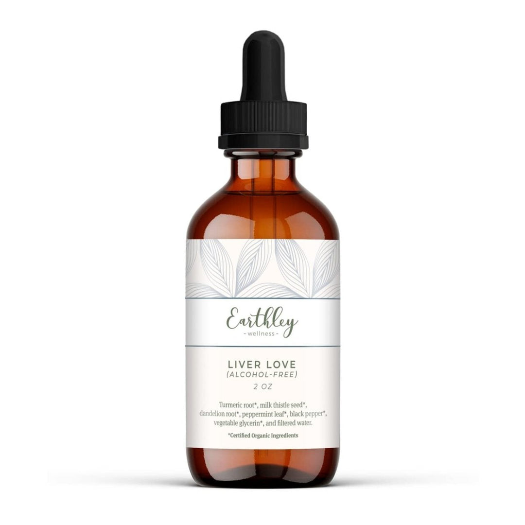Earthley Wellness Liver Love, Herbal Tincture, Natural Liver Support, Detox Support, Turmeric Root, Dandelion Root, Peppermint Leaf, Black Pepper, 100% Organic, 2oz (Alcohol - Free) - The Oasis of Health