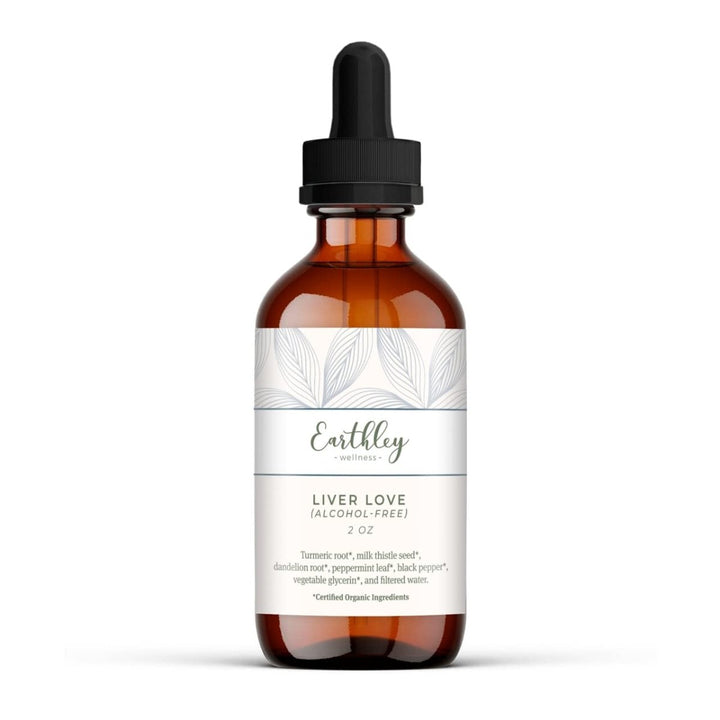 Earthley Wellness Liver Love, Herbal Tincture, Natural Liver Support, Detox Support, Turmeric Root, Dandelion Root, Peppermint Leaf, Black Pepper, 100% Organic, 2oz (Alcohol - Free) - The Oasis of Health
