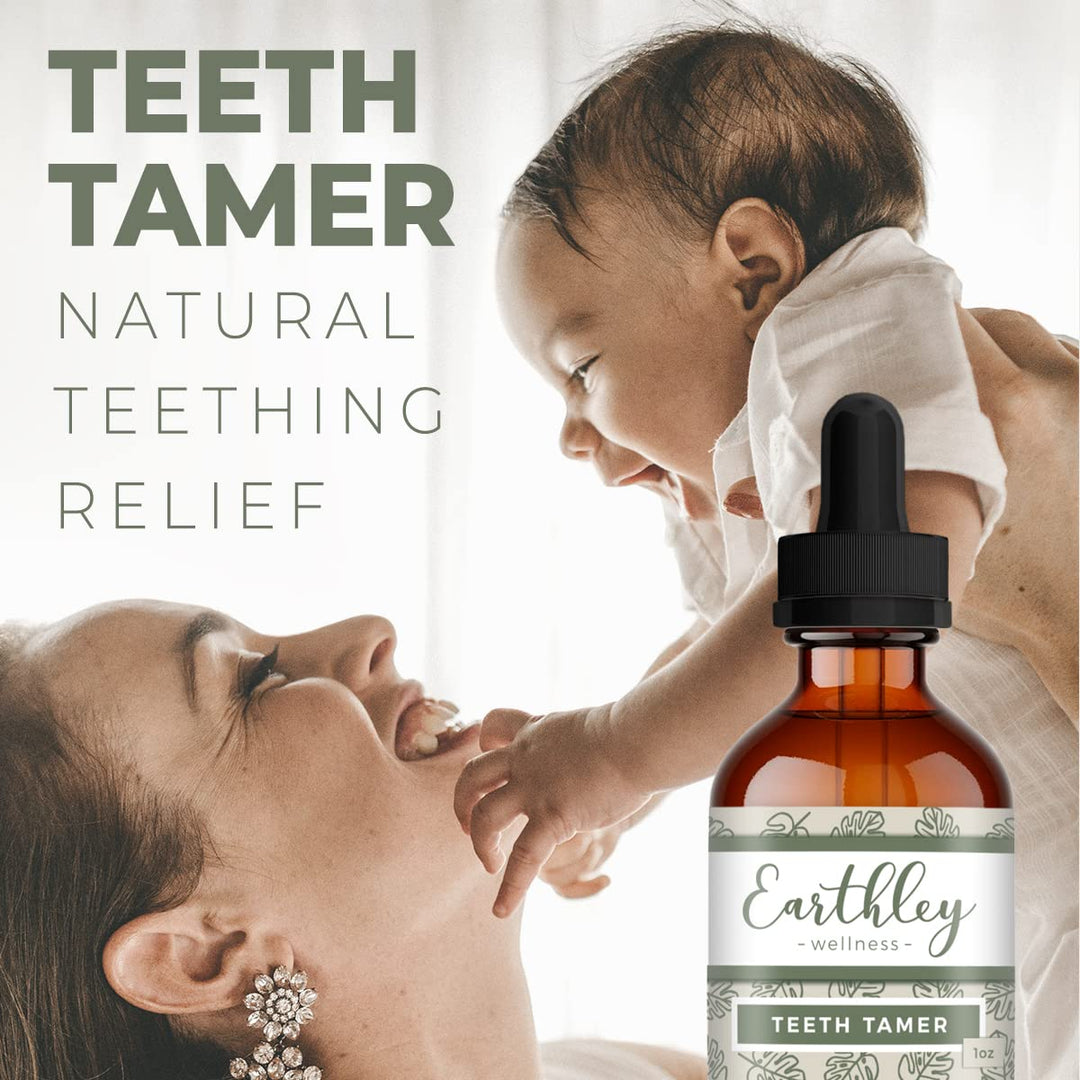 Earthley Wellness, Teeth Tamer, Natural Teething Relief, Soothes Drooling and Irritability Due to Teething or Toothaches, Pure, Organic Ingredients, Improved Label (1.69 oz) - The Oasis of Health