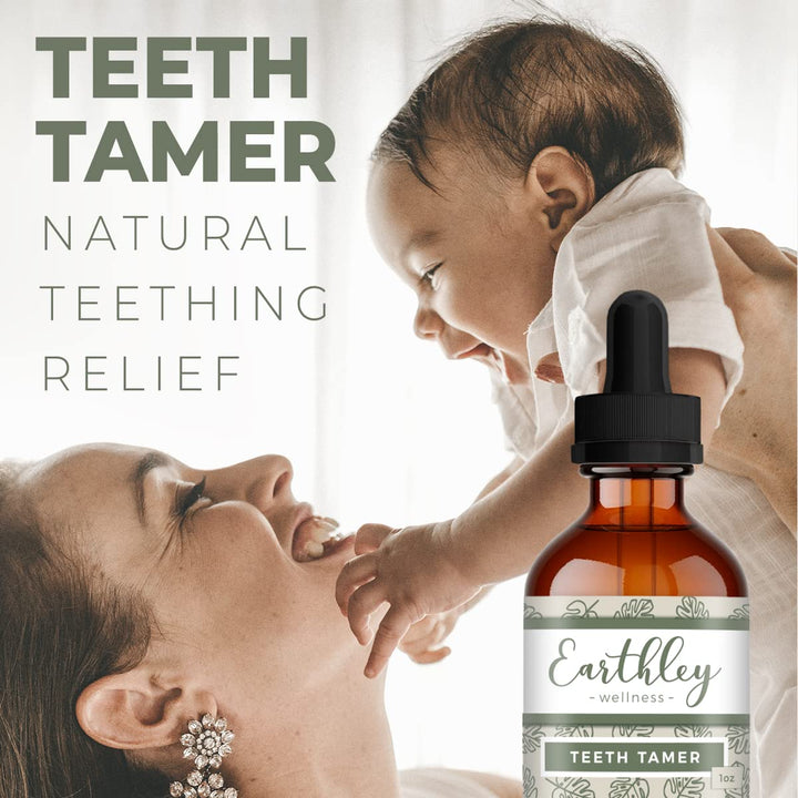 Earthley Wellness, Teeth Tamer, Natural Teething Relief, Soothes Drooling and Irritability Due to Teething or Toothaches, Pure, Organic Ingredients, Improved Label (1.69 oz) - The Oasis of Health