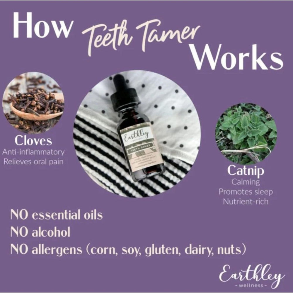Earthley Wellness, Teeth Tamer, Natural Teething Relief, Soothes Drooling and Irritability Due to Teething or Toothaches, Pure, Organic Ingredients, Improved Label (1.69 oz) - The Oasis of Health