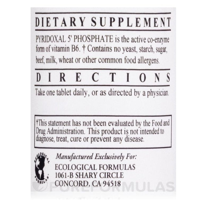 Ecological Formulas Pyridoxal - 5 - Phosphate 100 Tablets - The Oasis of Health