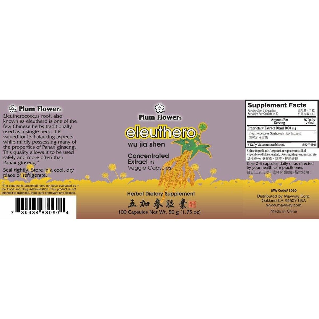 Eleuthero Root Capsules, Concentrated Extract - Wu Jia Shen, Siberian Ginseng, 100 Veggie Caps - The Oasis of Health