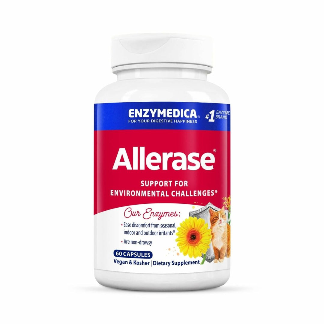 Enzymedica, Allerase, Non - Drowsy Enzyme Supplement to Help Relieve Seasonal Mucus Buildup, 60 Count - The Oasis of Health